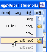 FrontPage Interface - File, Open Site Command